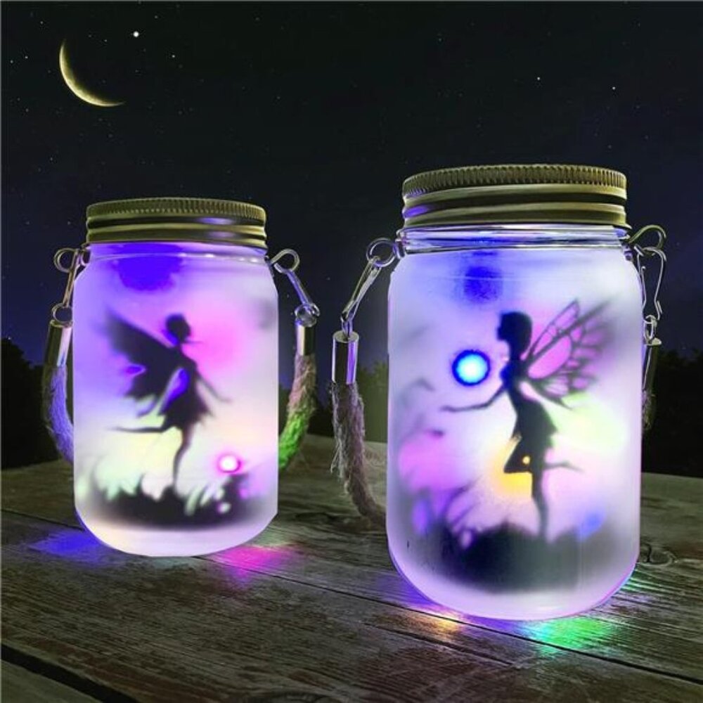 2 Pack Solar Lantern Fairy Lights, Garden Ornament Lights - Outdoor Hanging Jar